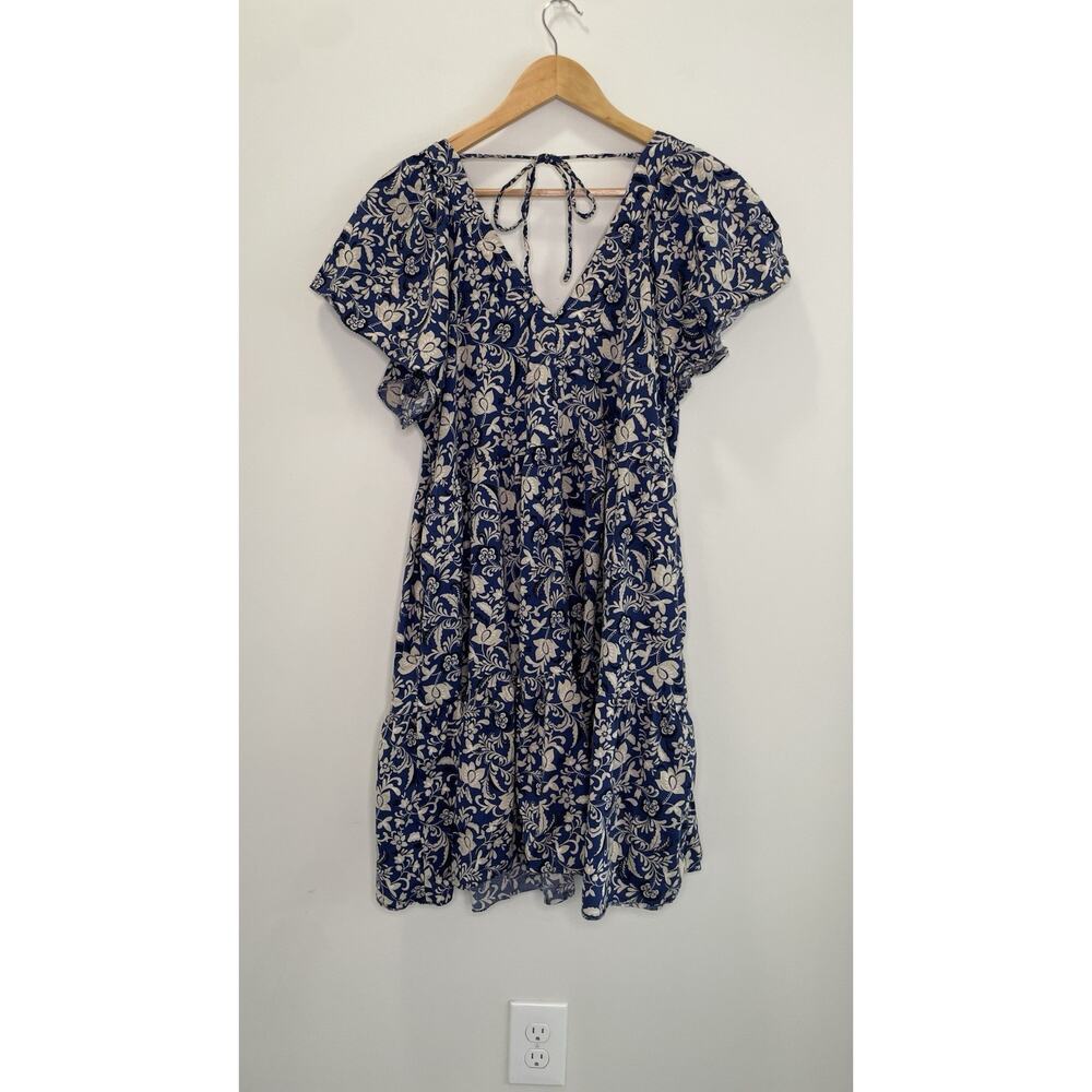 Old Navy Tiered Swing Dress Floral Ruffle Peasant Cottagecore Blue Womens XL - Picture 5 of 16